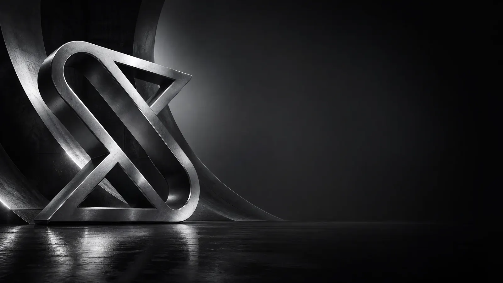 Sculptural metallic SuaveX brand emblem