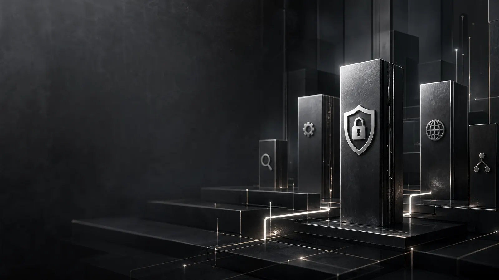 Metallic security panels with shield symbols